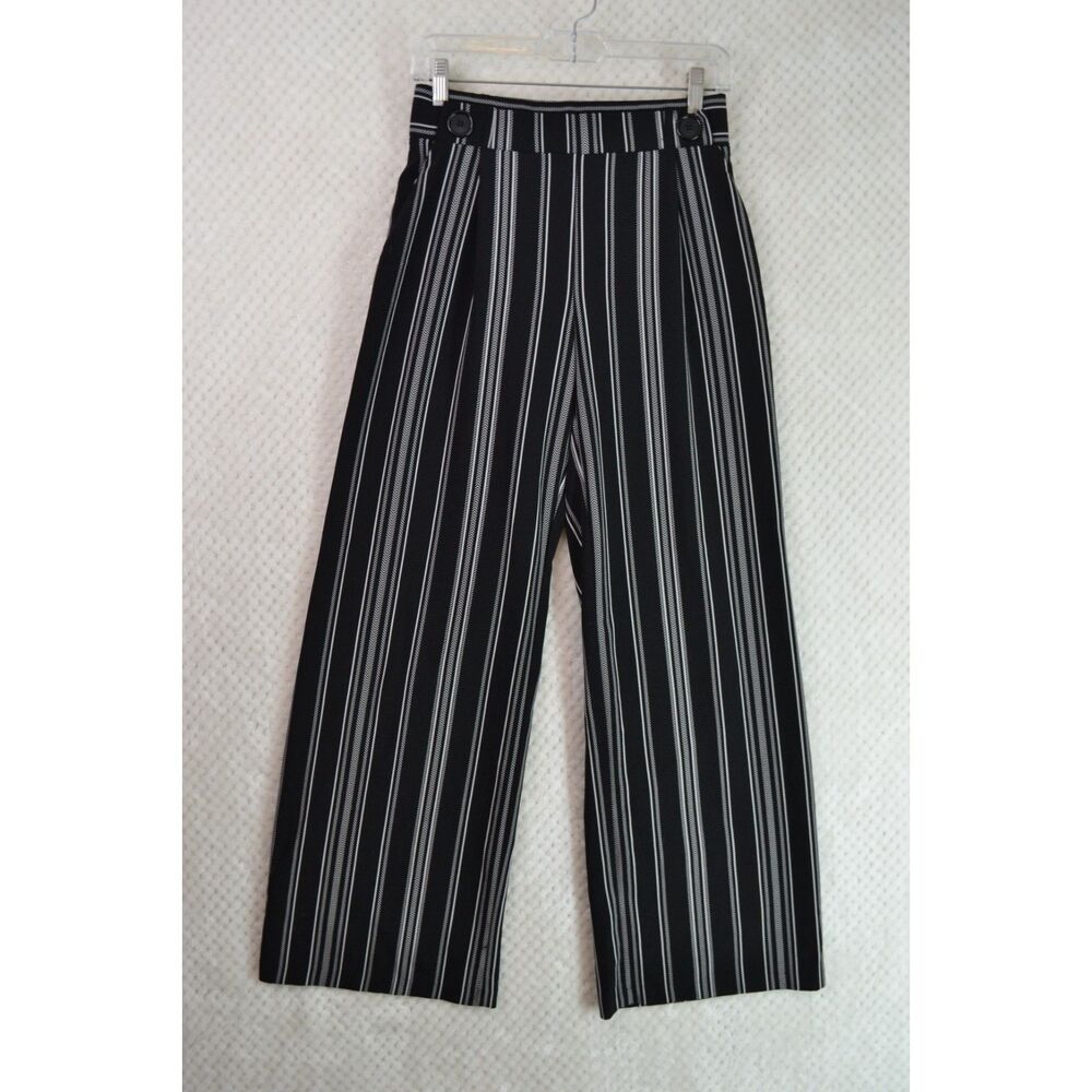 Joe B Women's Medium Black Striped Wide Leg Flowy Dress Pants